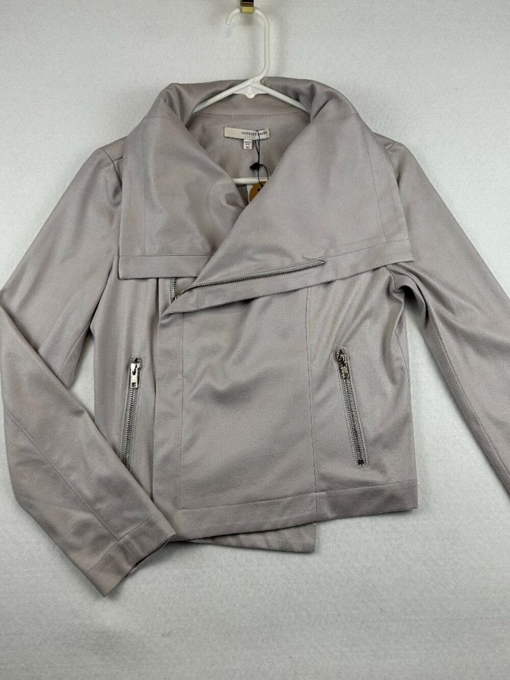 Lavender Brown | Women's Moto Zip Soft Grey Jacket, Light Weight, size XS